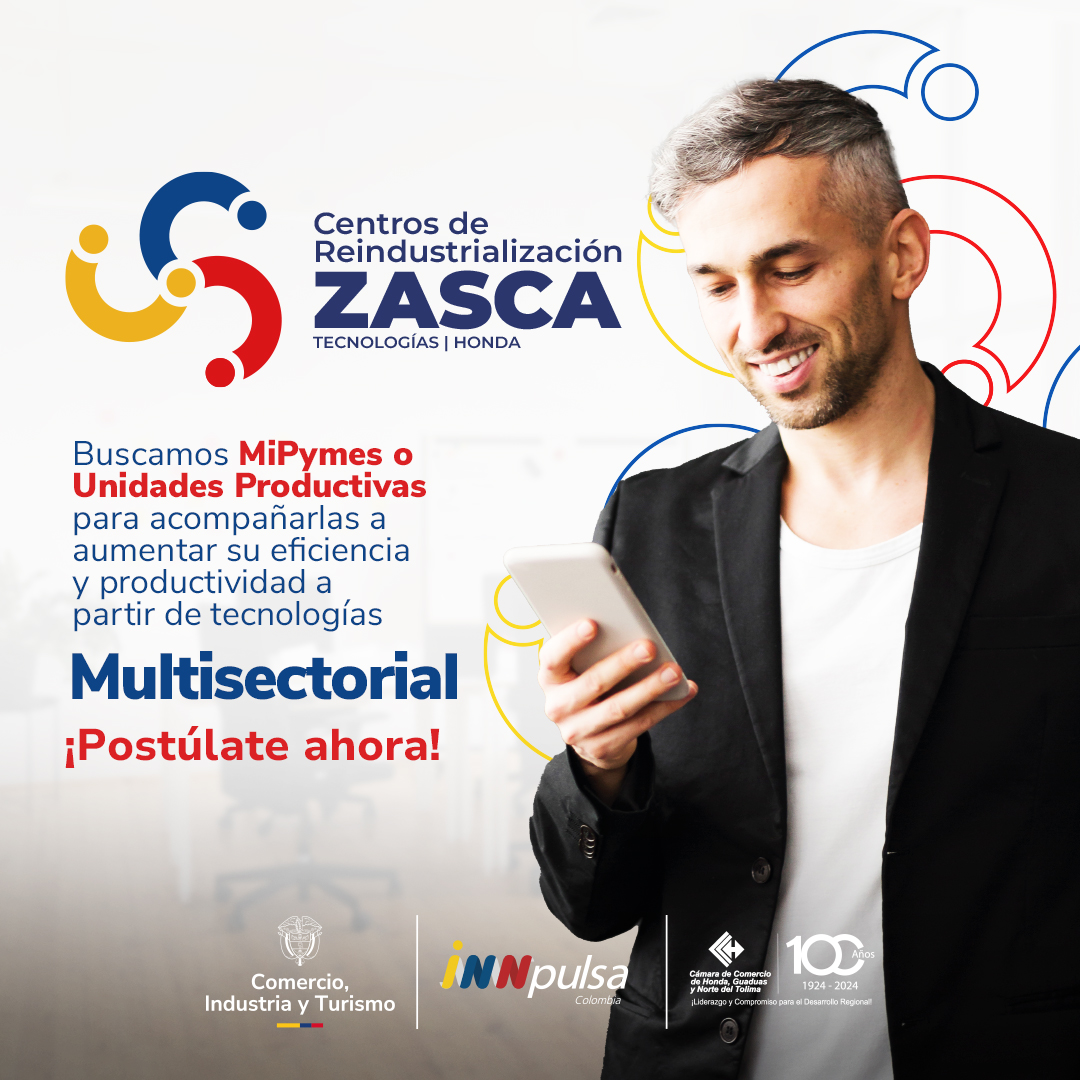 Centro de Reindustrialización Zasca Tecnologías | Honda. Postulación presencial en el Zasca Tecnologías ubicado en la sede principal de la Cámara de Comercio, calle 12a No. 10a -06, Honda, Tolima.